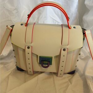 Michael Kors Cream Satchel with Neon Pink and Orange Trim